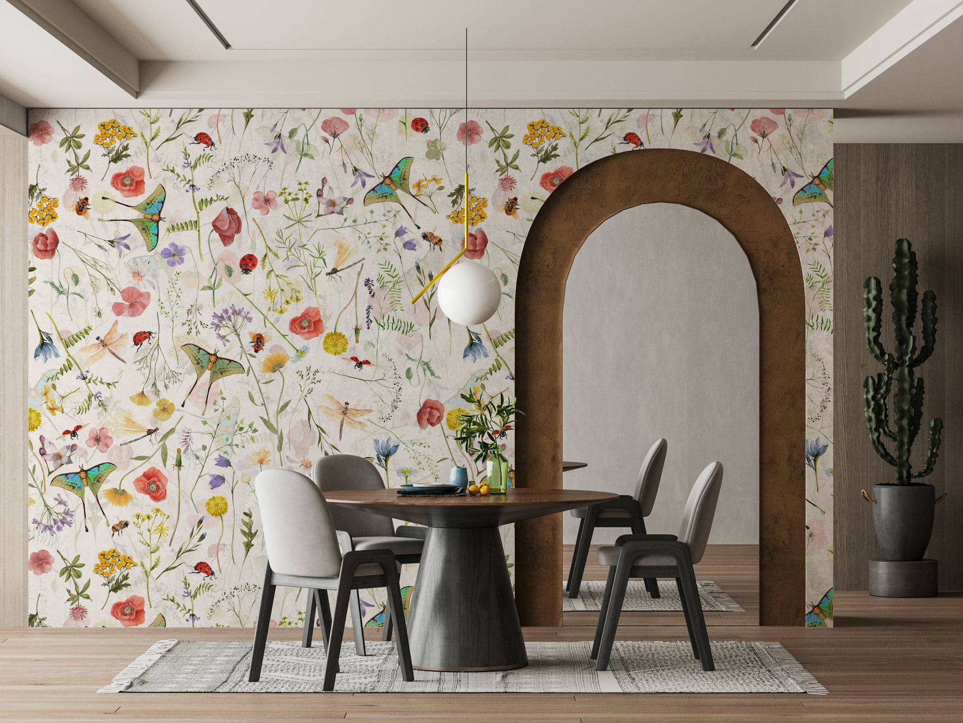 The mural extends across the entire wall, creating a dynamic backdrop.

