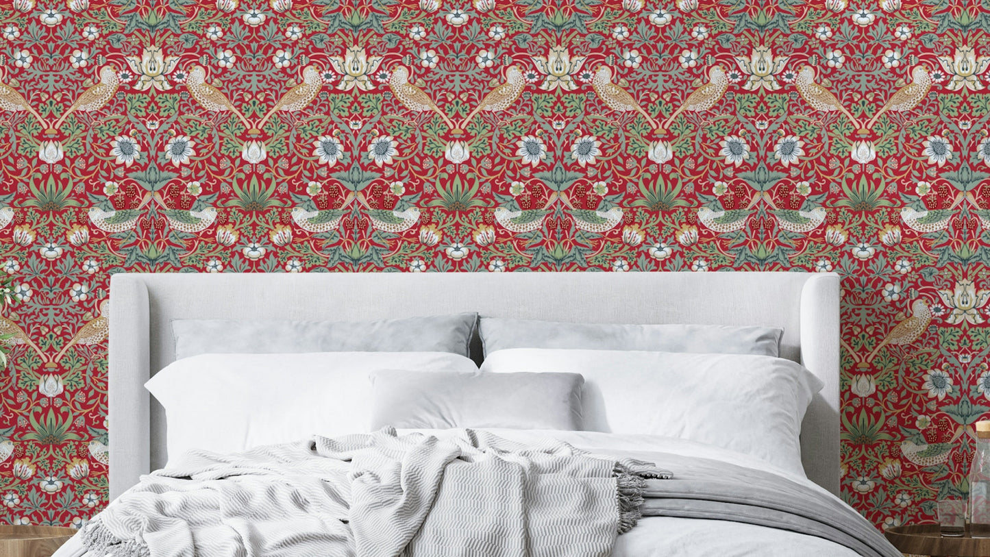 A wallpaper featuring a classic, intricate botanical pattern.

