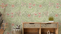 A wallpaper featuring a classic, intricate floral pattern.

