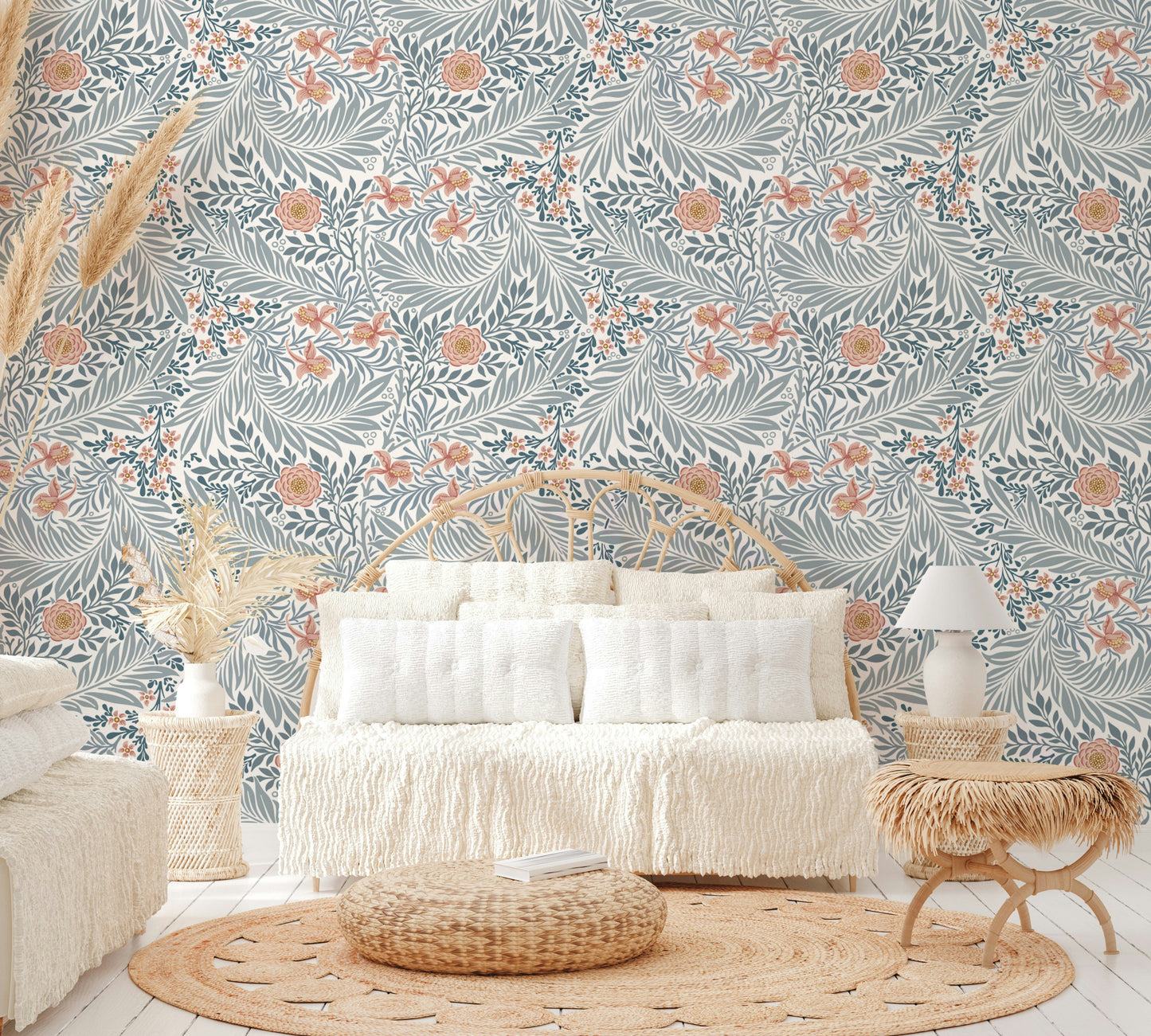 The mural extends across the entire wall, creating a clean backdrop.

