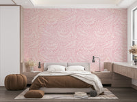 The image shows a repeating design of larkspur flowers and leaves.

