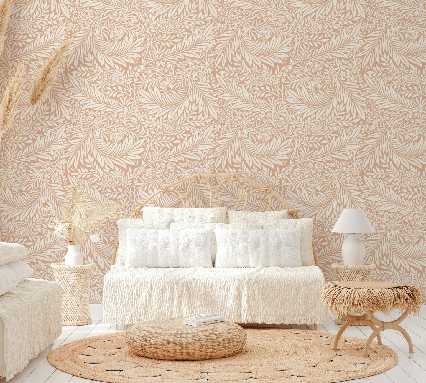 The room's lighting highlights the timeless feel of the pattern.

