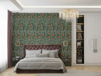 A wallpaper featuring a classic, intricate floral pattern.

