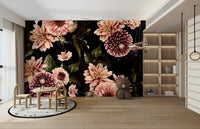 The mural extends across the entire wall, creating a dynamic backdrop.

