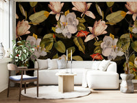 The mural extends across the entire wall, creating a dynamic backdrop.

