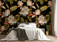 The mural is installed in a modern, eclectic living room.

