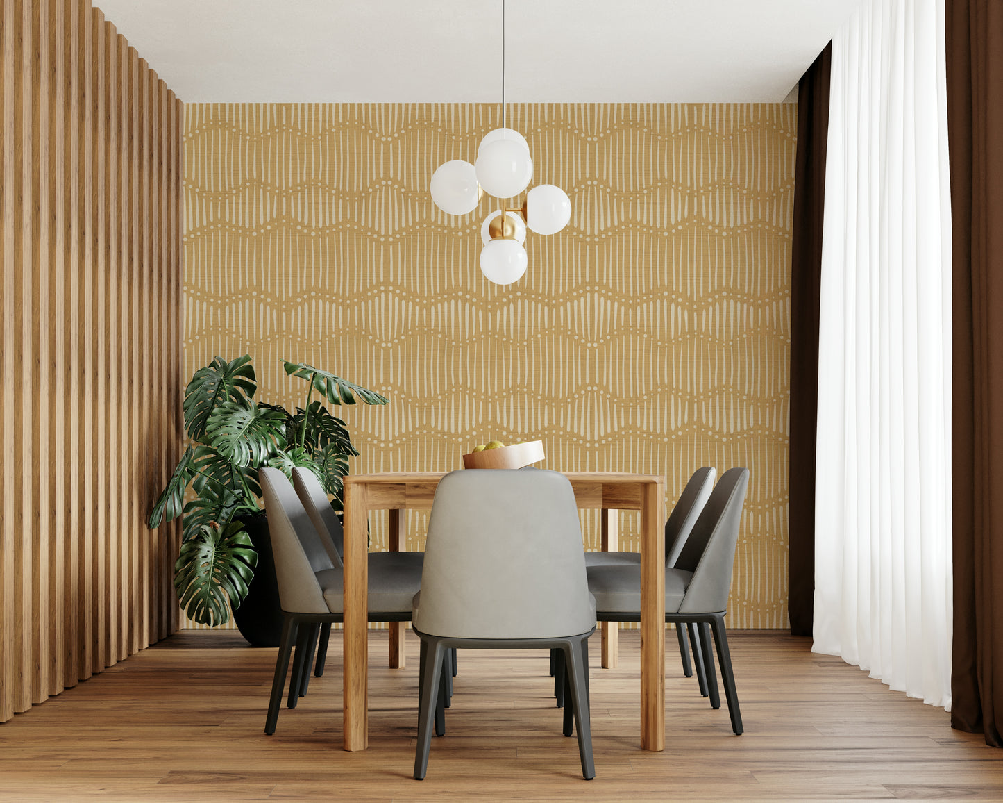 A wall mural featuring a soft, abstract boho pattern.

