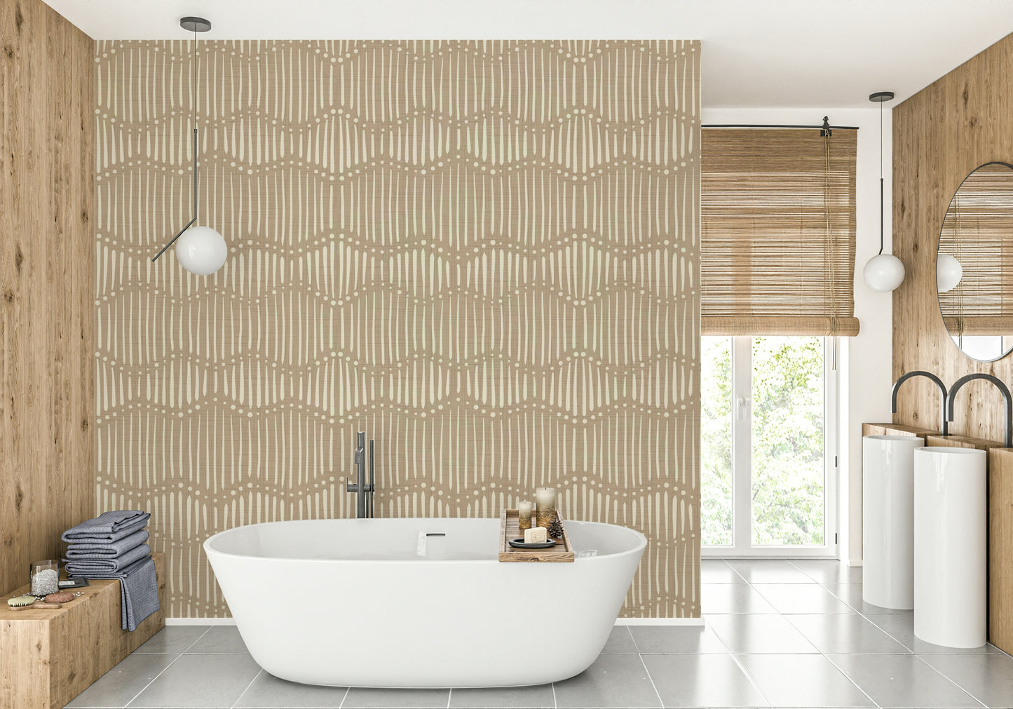A wall mural featuring a soft, abstract boho pattern.

