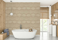 A wall mural featuring a soft, abstract boho pattern.

