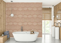 A wall mural featuring a soft, abstract boho pattern.

