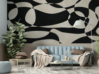 The mural extends across the entire wall, creating a clean backdrop.

