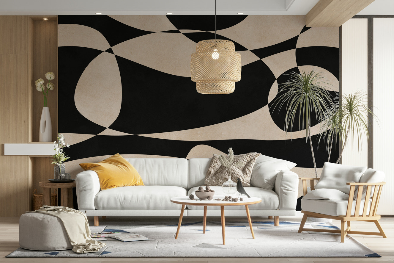 A wall mural featuring a soft, geometric pattern.

