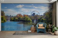 The mural extends across the entire wall, creating a clean backdrop.

