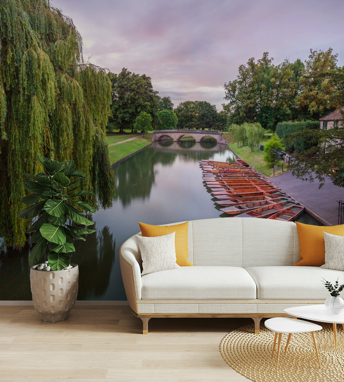 The mural extends across the entire wall, creating a clean backdrop.

