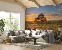 The room's lighting highlights the serene, quiet feel of the mural.

