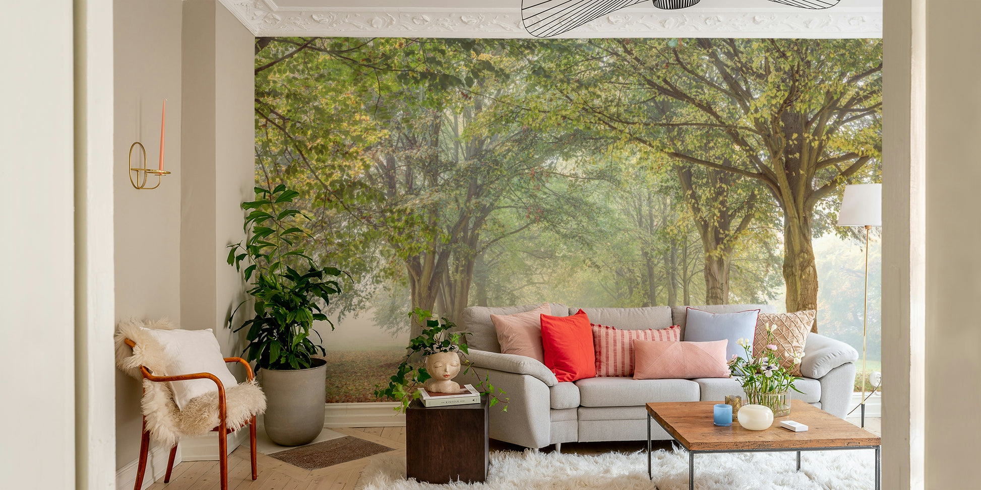 The design has a layered look, showing a long view into the trees.

