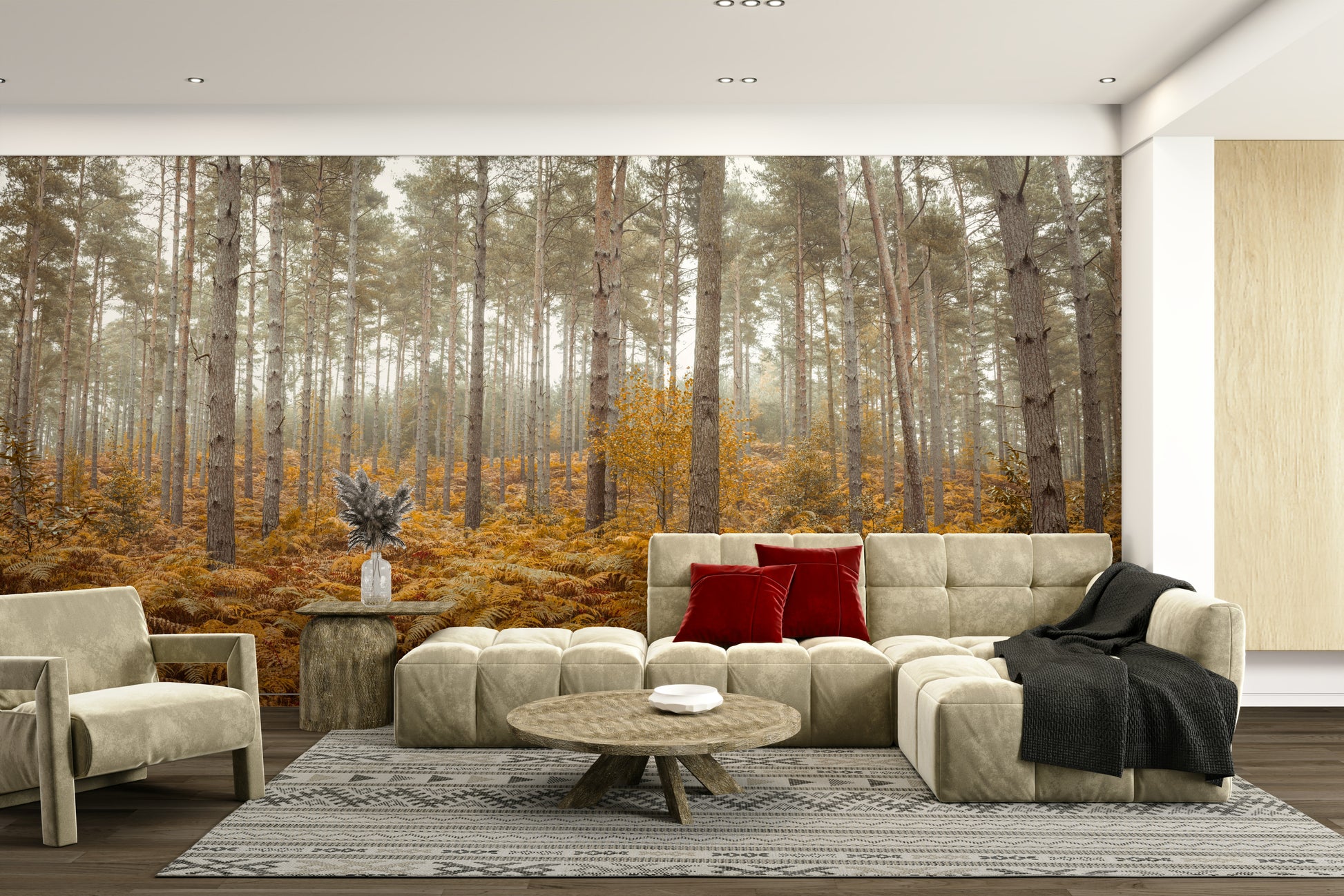 A close-up view shows the soft lines and details of the trees and plants.

