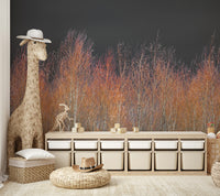 Golden light filters through the trees, casting long shadows.
