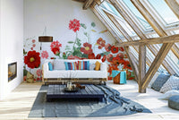 The mural has a slightly distressed texture, like an old painting.
