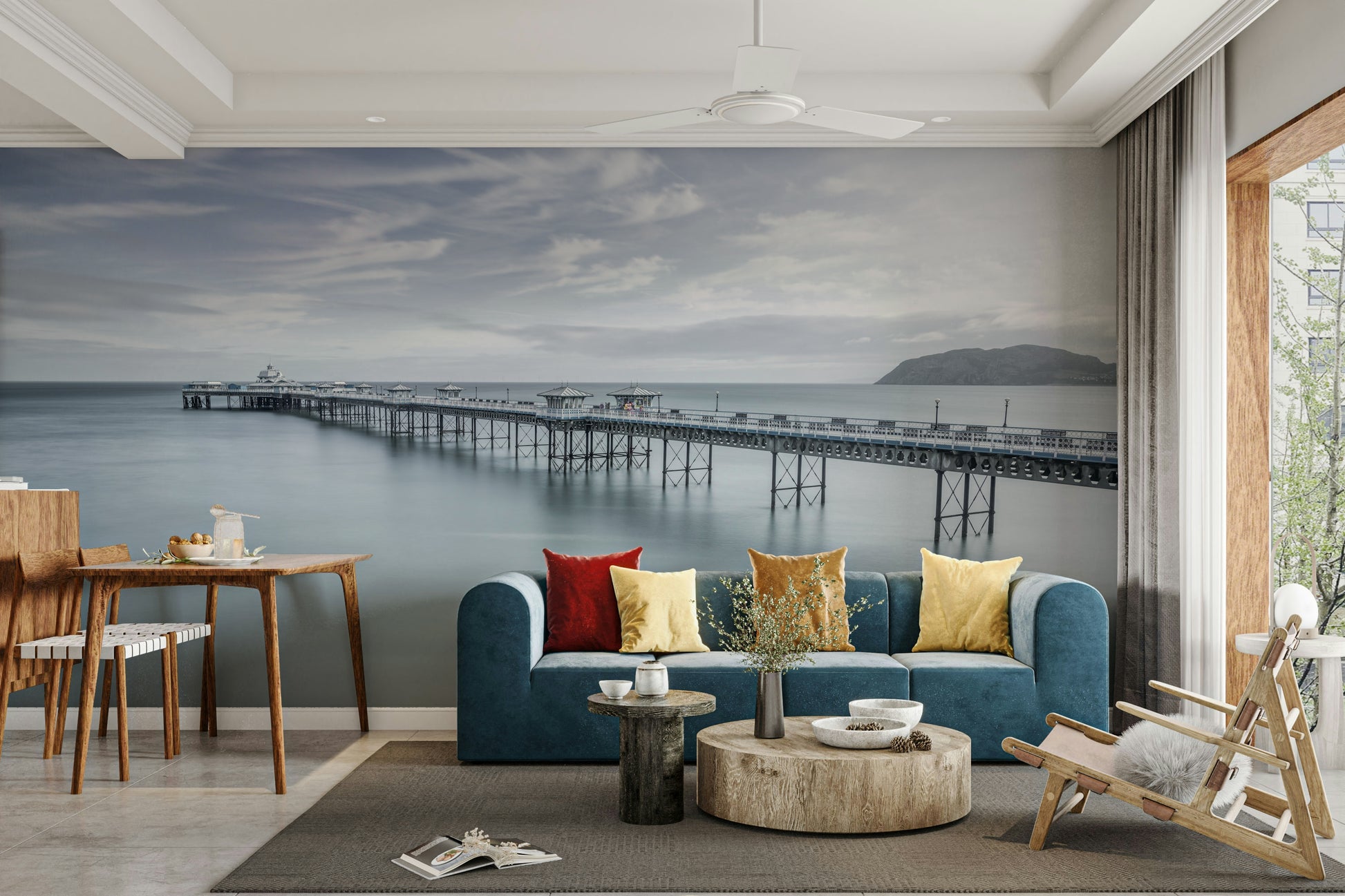 The wall art combines a historical theme with a serene feel.

