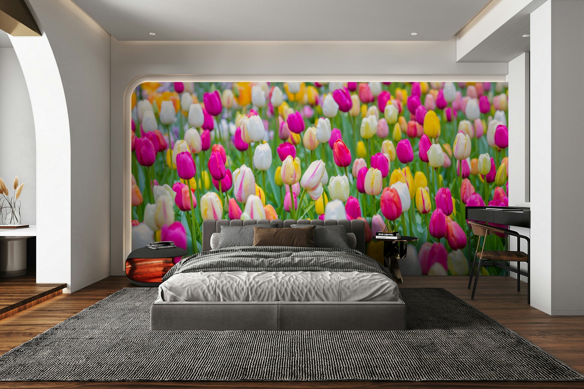 The mural has a soft, graceful feel.

