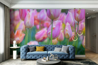 The wallpaper is perfect for a peaceful space.

