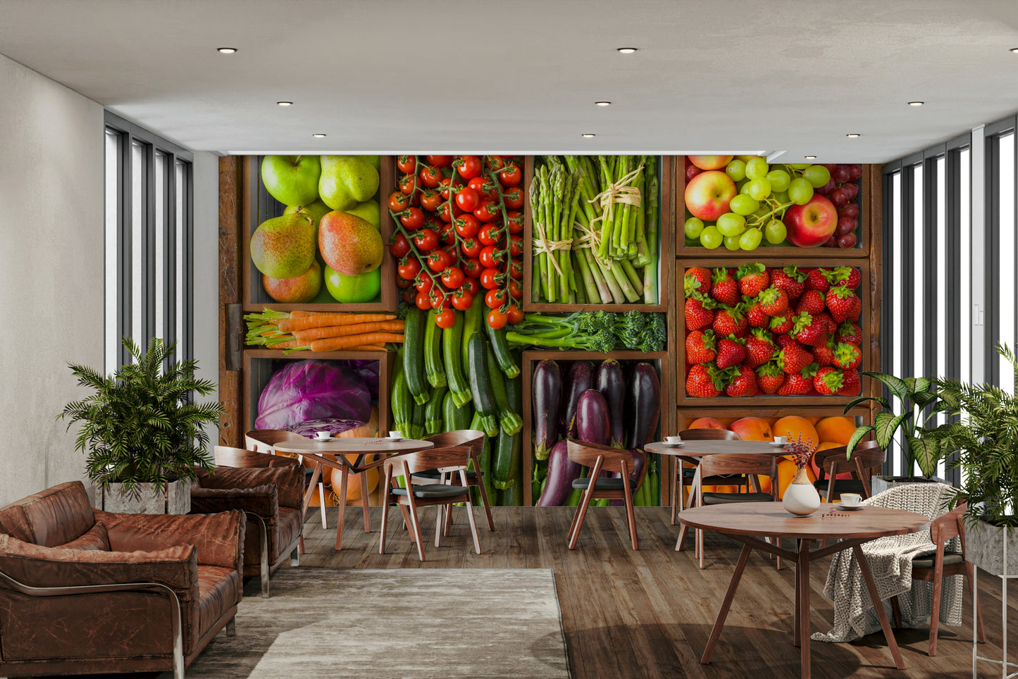 The wall art combines a nature theme with a rustic feel.

