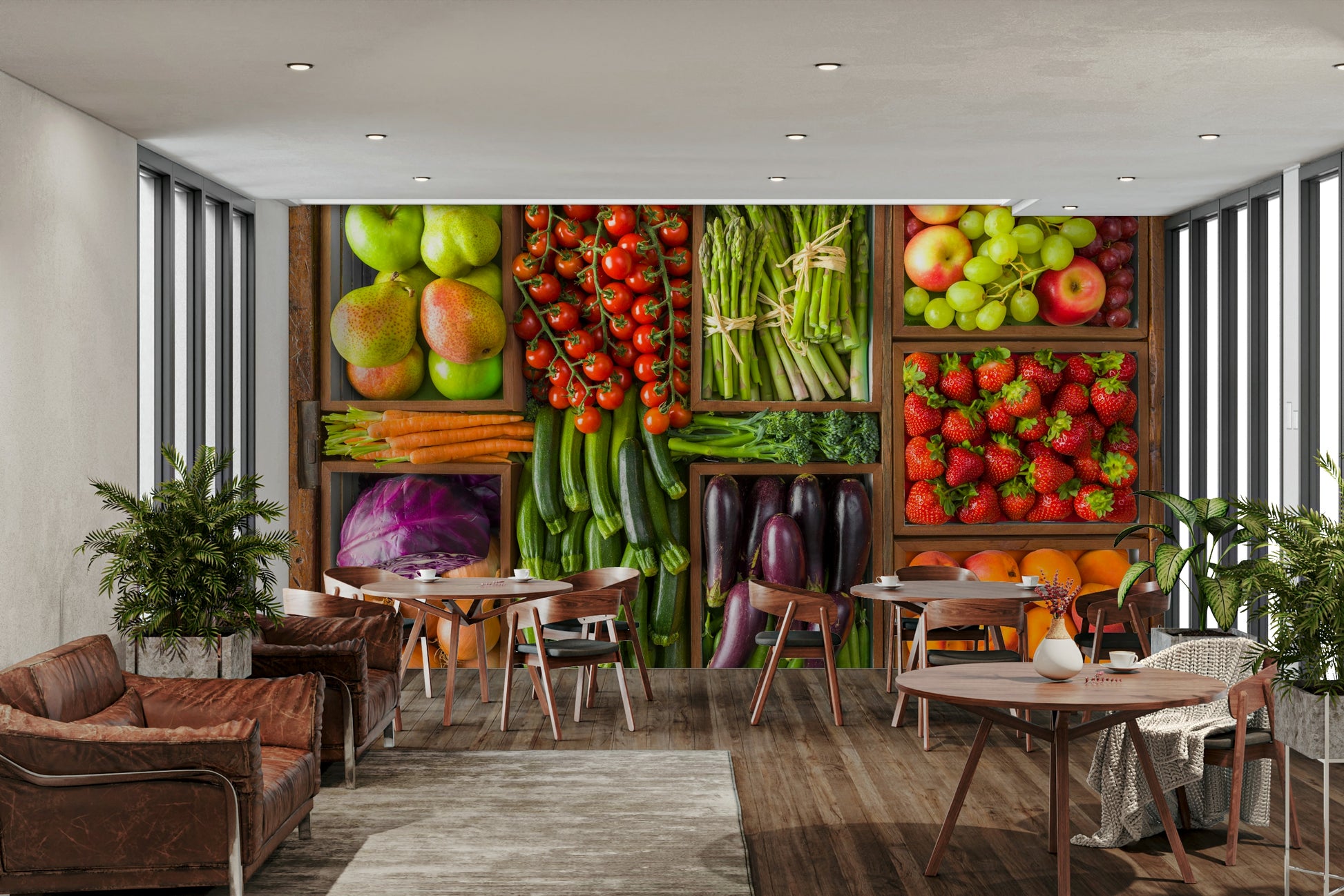 The wall art combines a nature theme with a rustic feel.

