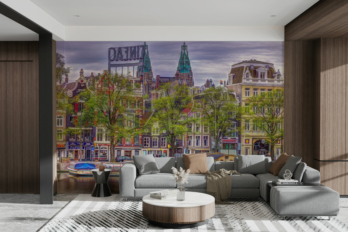 A high-quality print of a tranquil cityscape.

