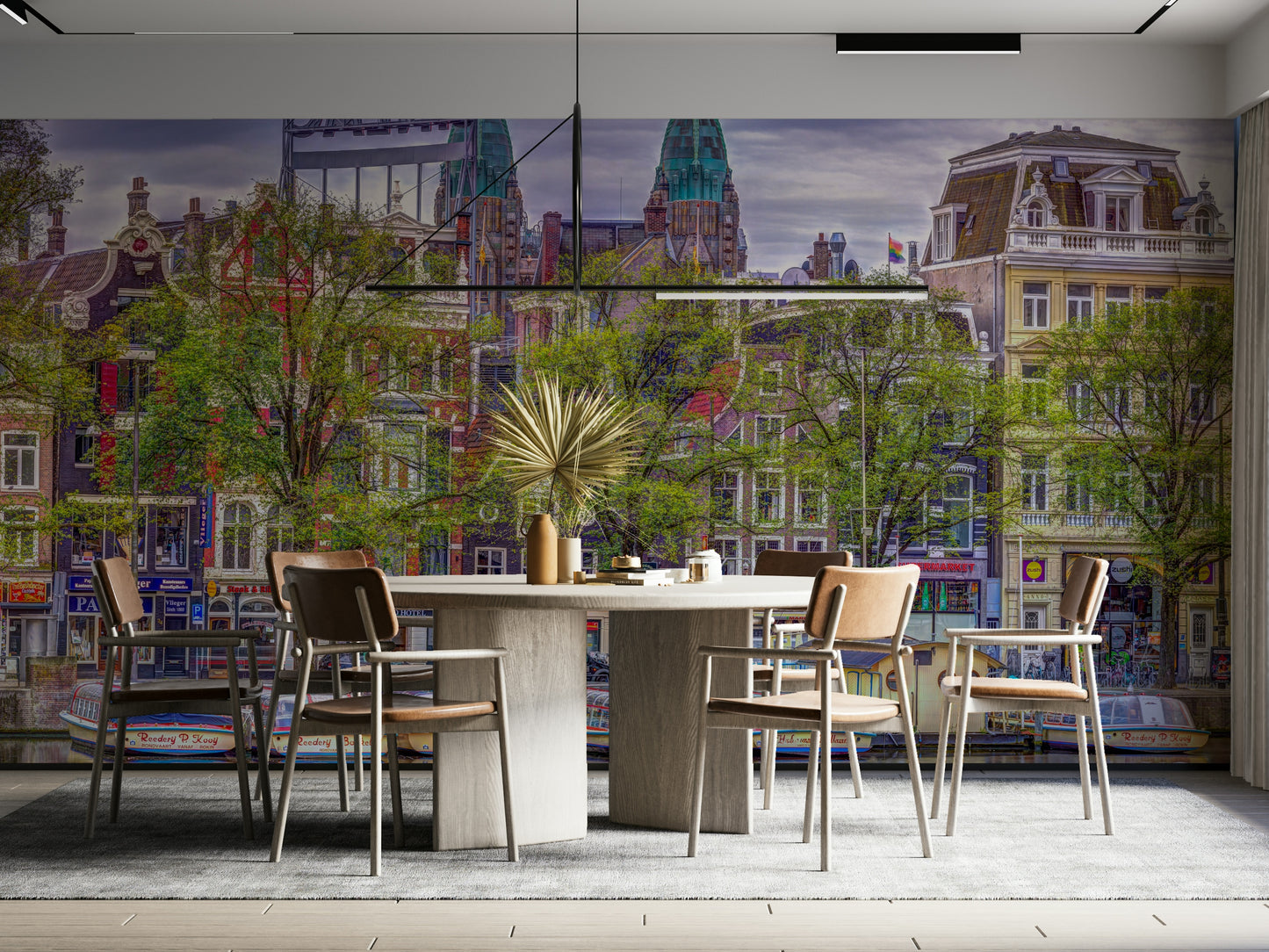 The wallpaper is perfect for a peaceful space.

