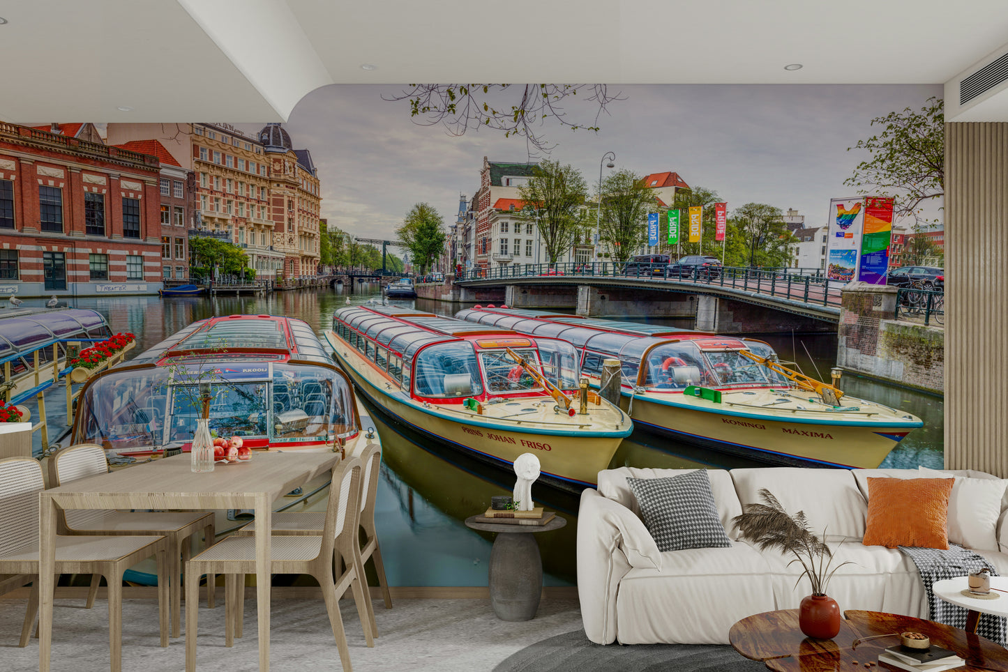 The wallpaper is perfect for a peaceful space.

