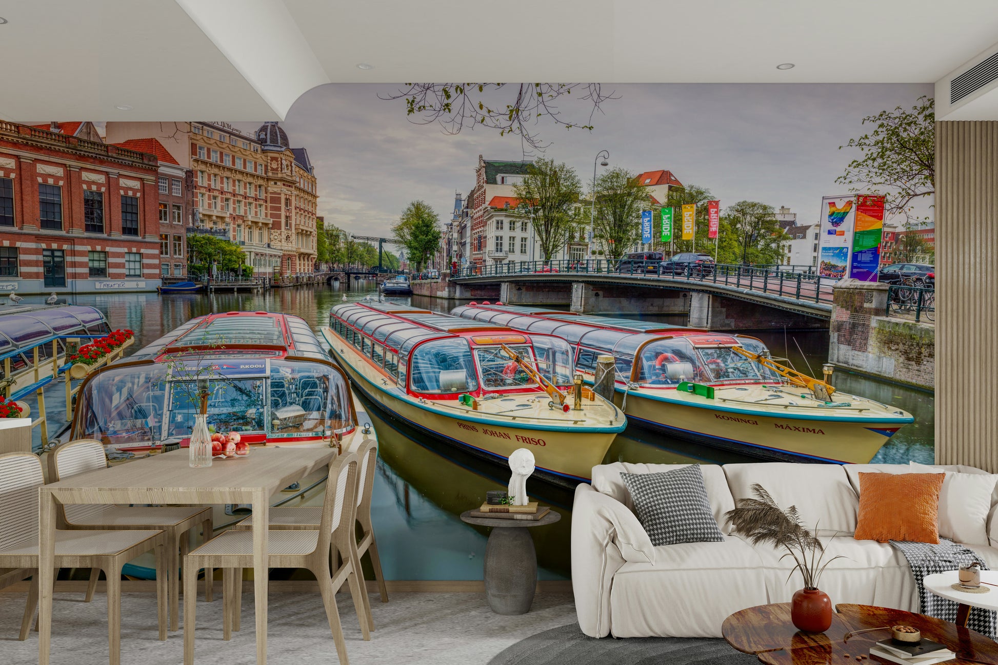 The wallpaper is perfect for a peaceful space.

