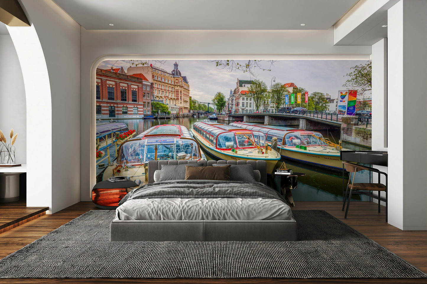 The wall art combines a historical theme with a serene feel.

