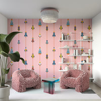 The mural extends across the entire wall, creating a clean backdrop.

