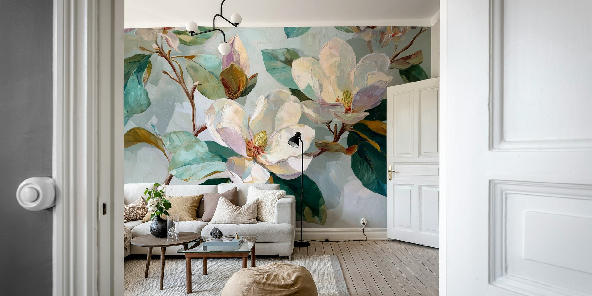 The mural has a soft, graceful feel.

