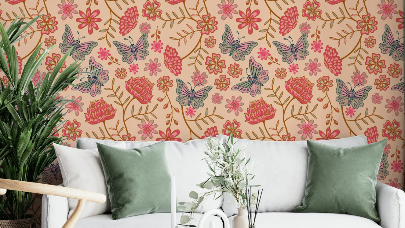 The room's lighting highlights the peaceful feel of the pattern.

