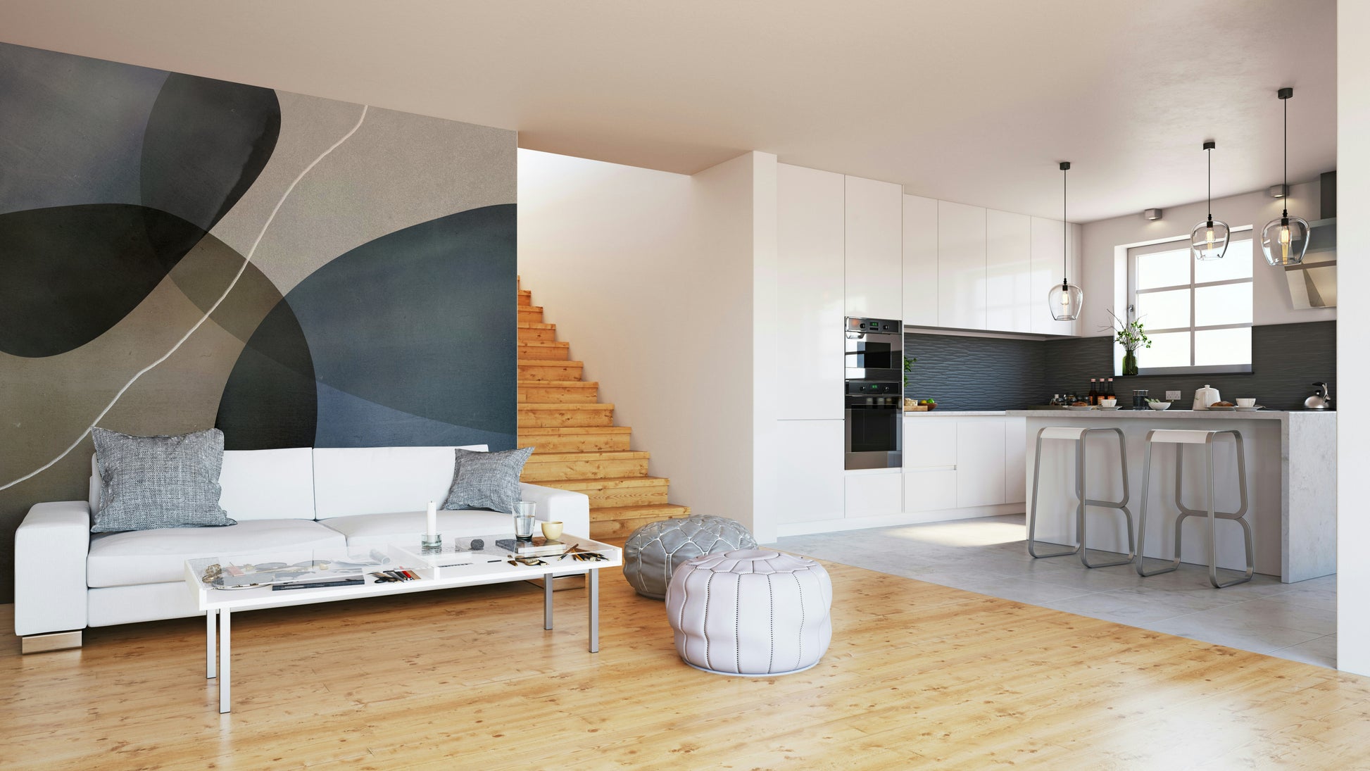 Wall mural with delicate pink flowers and a soft focus.

