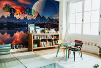 The wallpaper is perfect for a peaceful space.

