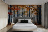 The image shows a peaceful forest with trees and light.

