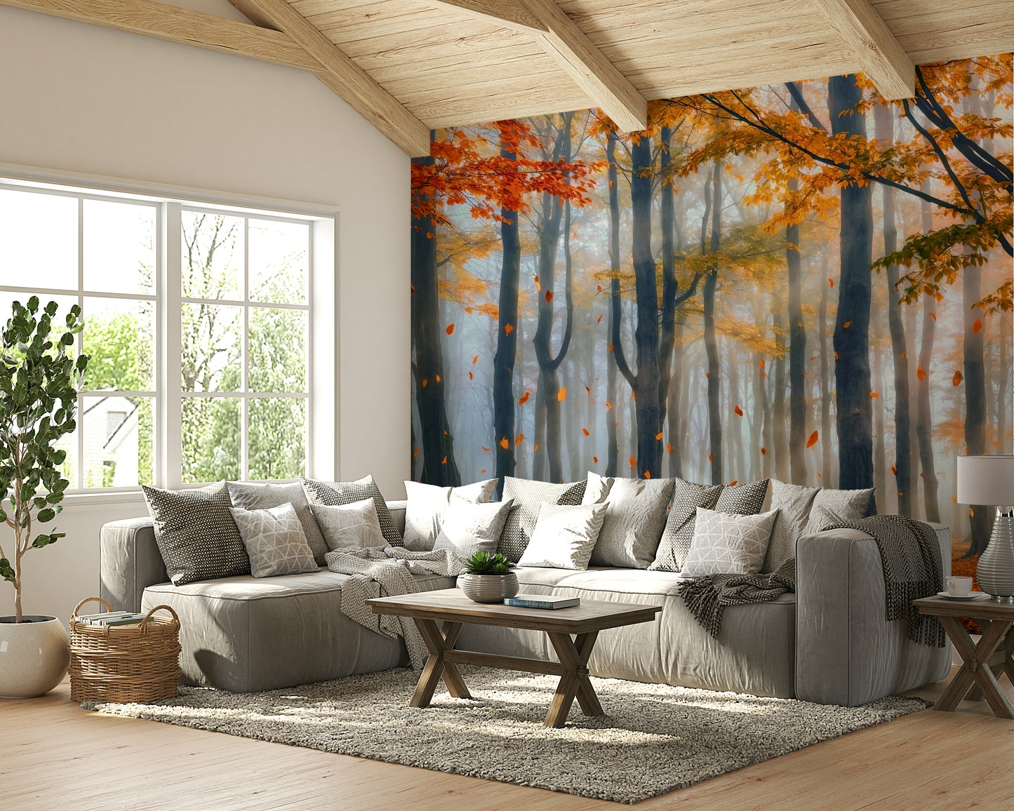 The wallpaper is installed in a formal, elegant living room.

