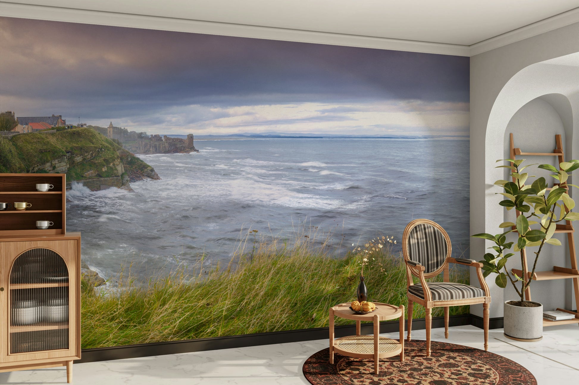 The wall art combines a nature theme with a historical feel.

