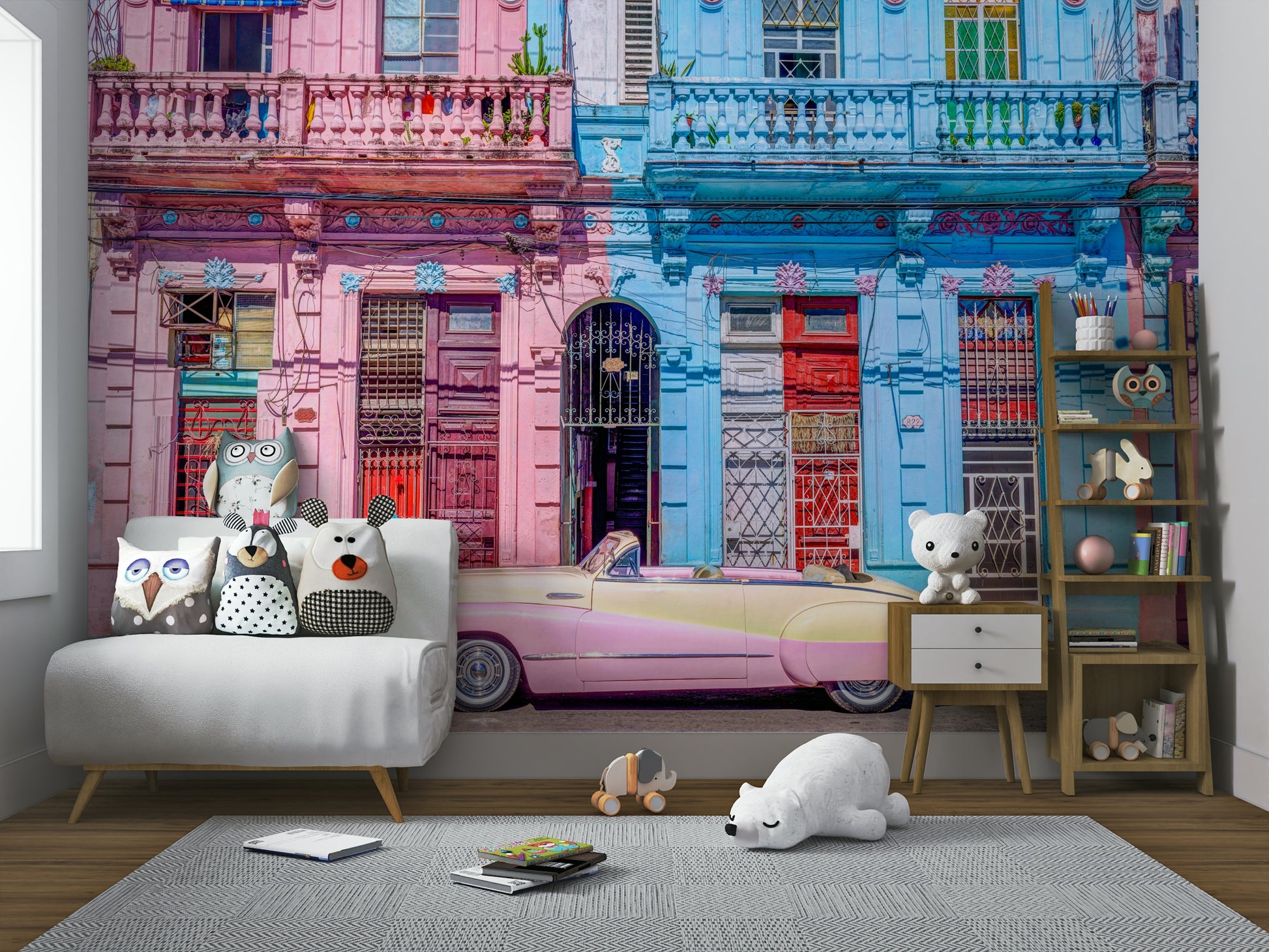 The mural has a modern, chic feel.

