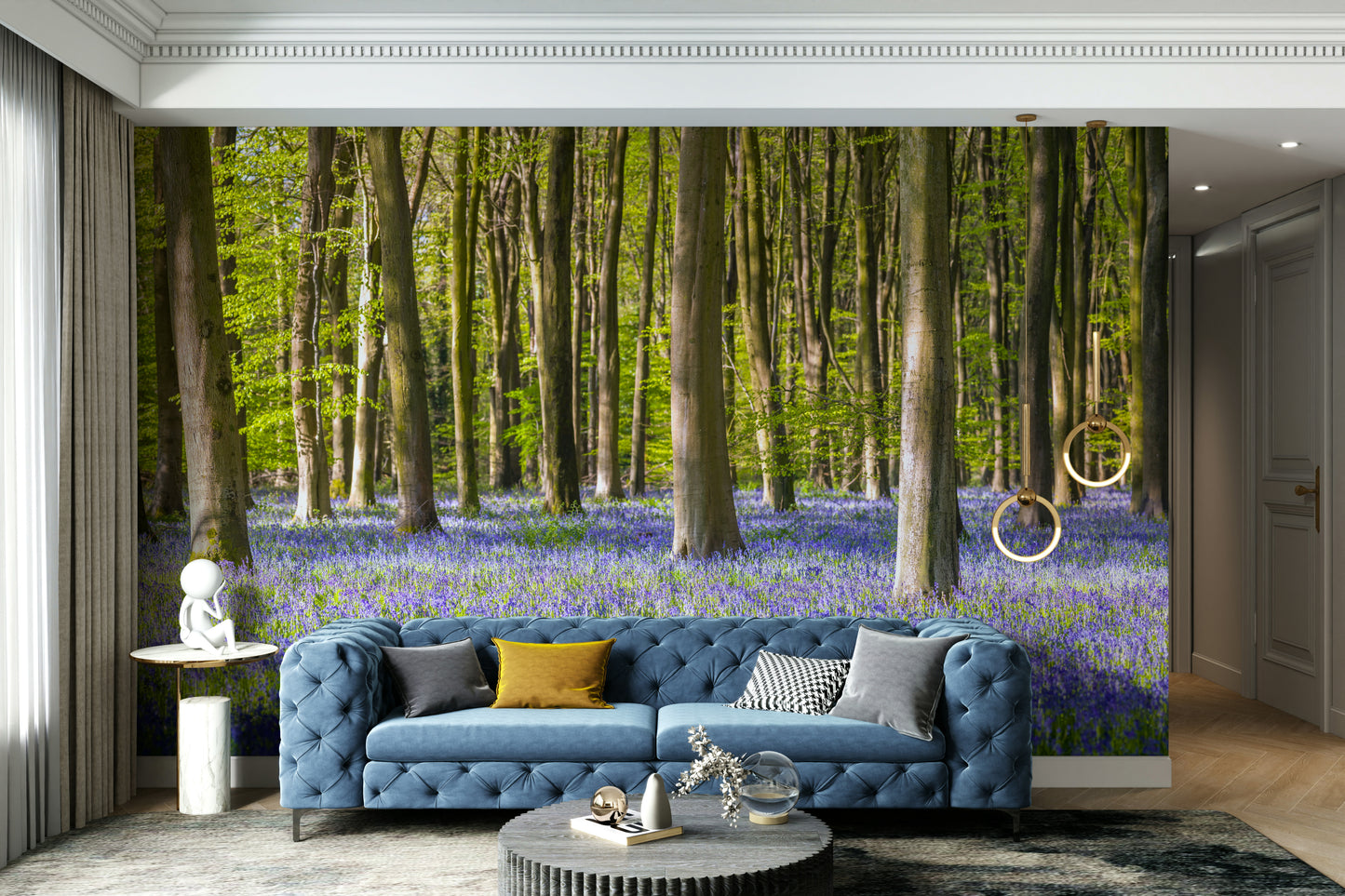 The wallpaper is perfect for a peaceful space.

