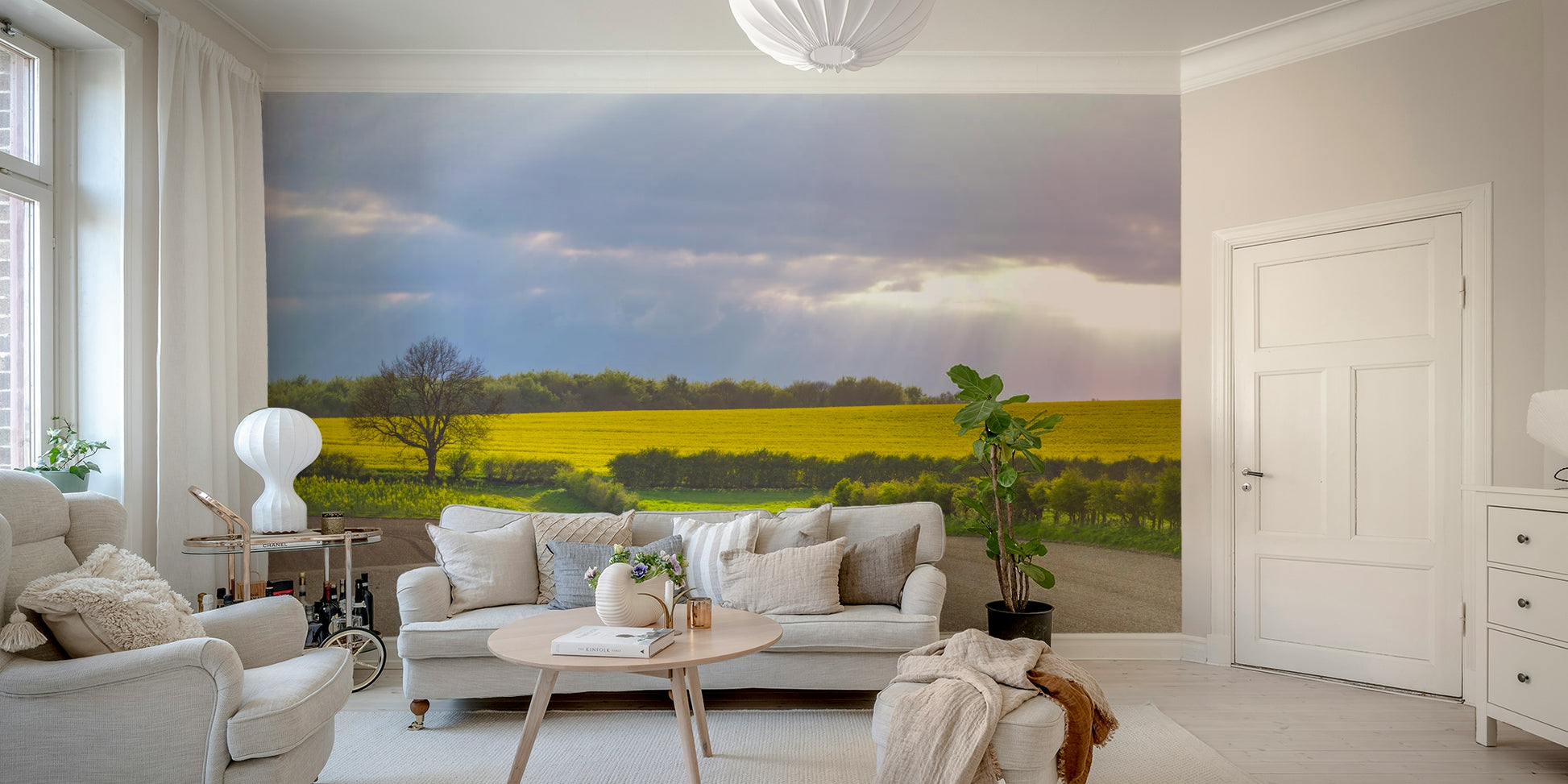 The wallpaper is perfect for a peaceful space.

