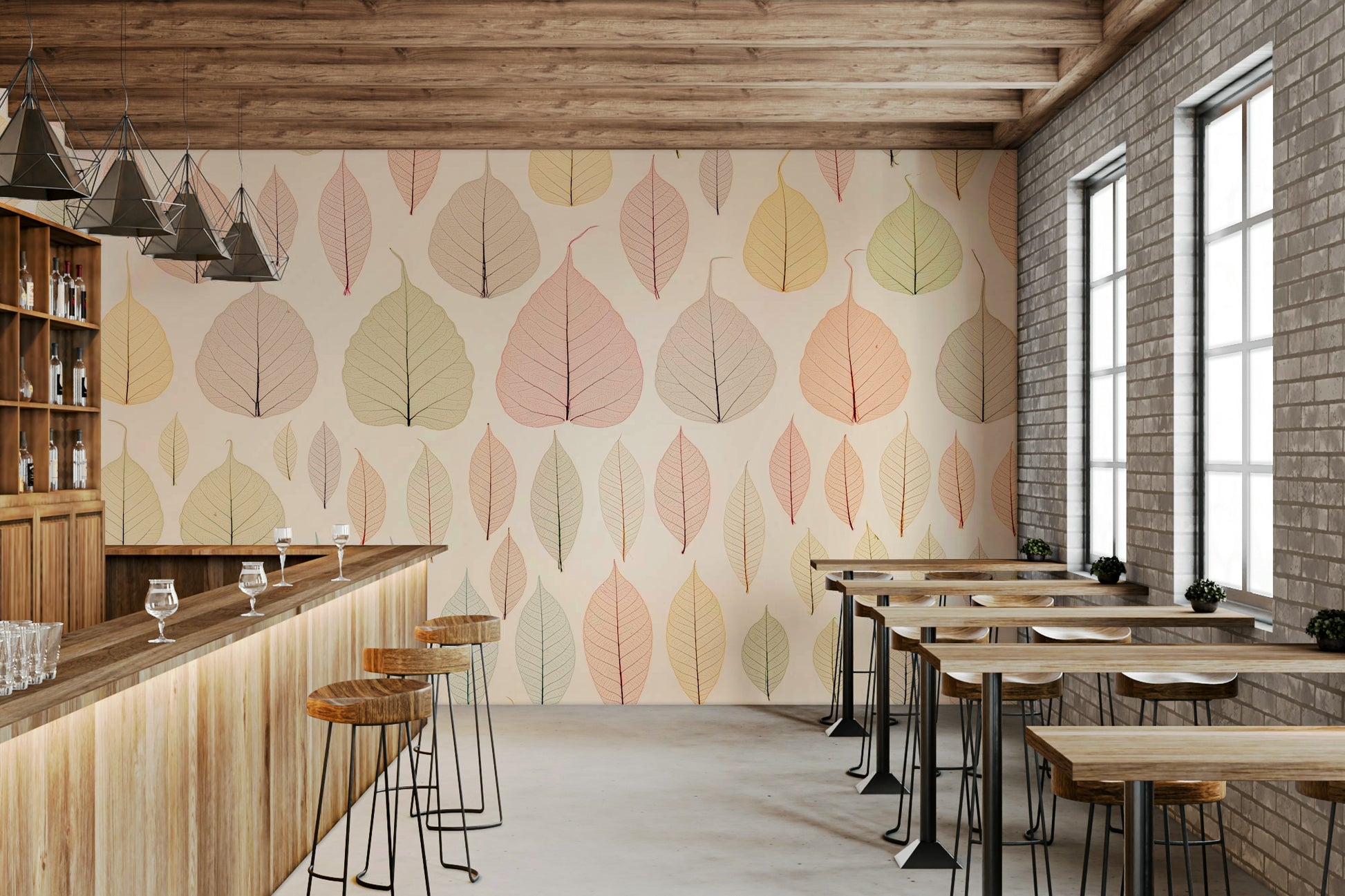 The wall art combines an organic pattern with subtle colors.

