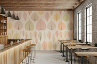 The wall art combines an organic pattern with subtle colors.

