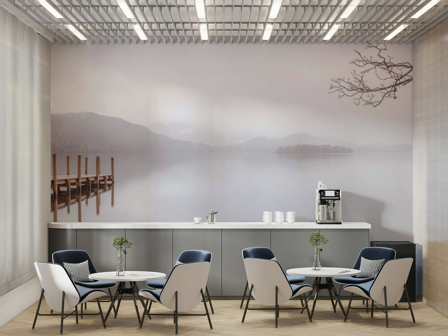 The mural has a soft, graceful feel.

