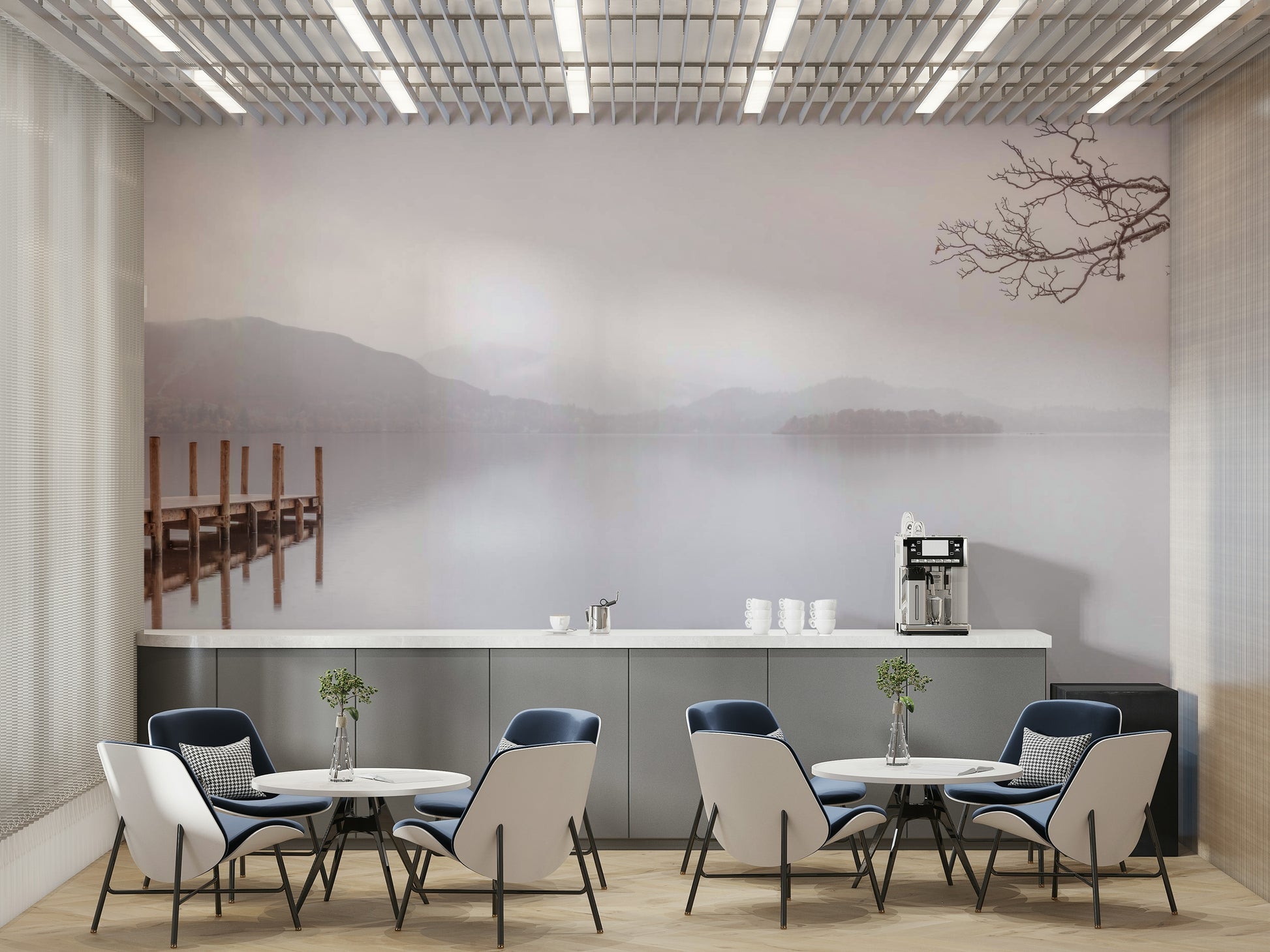 The mural has a soft, graceful feel.

