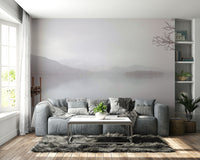 Wall mural of a misty serene lake.

