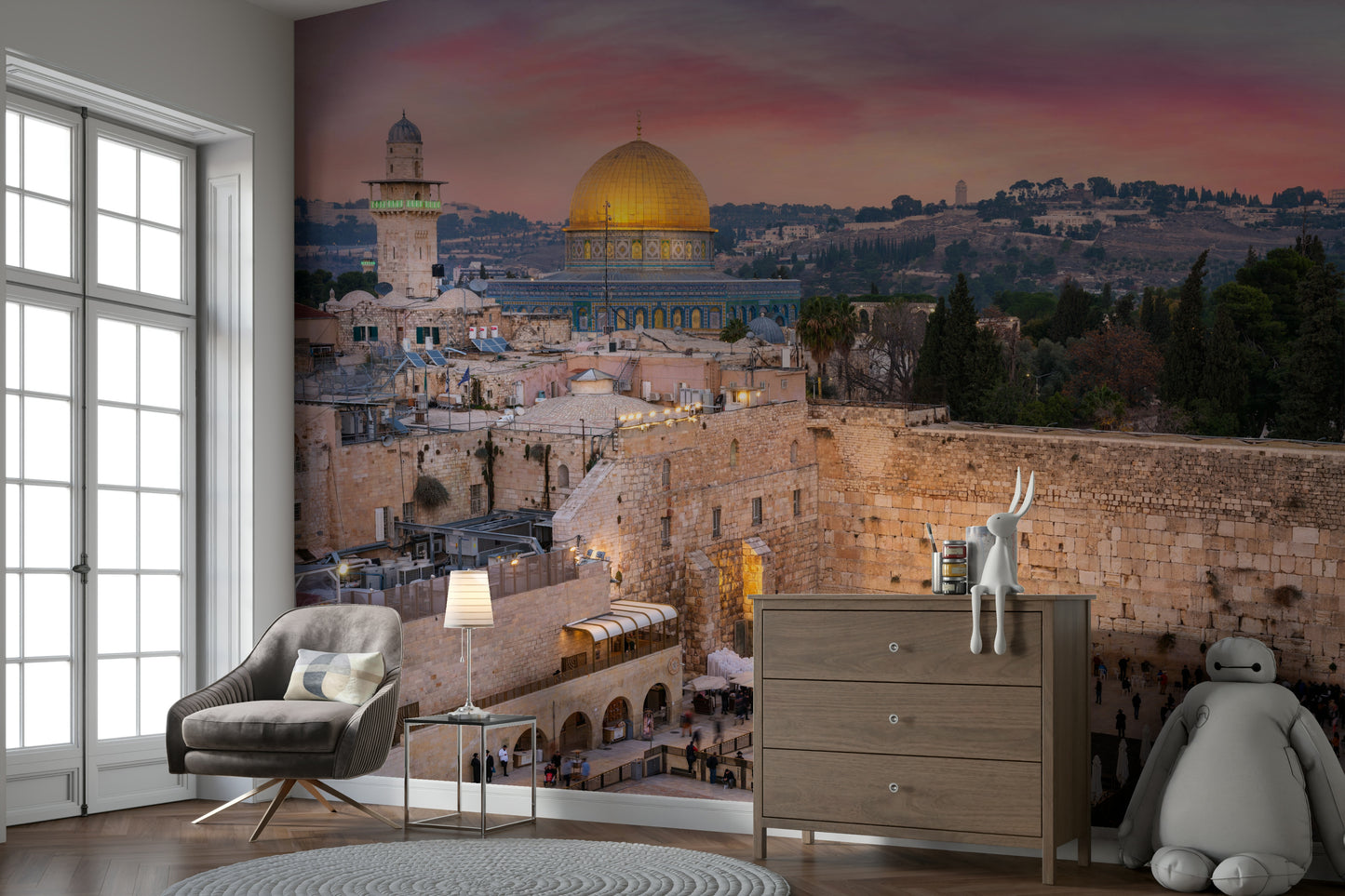 The mural has a historical, chic feel.

